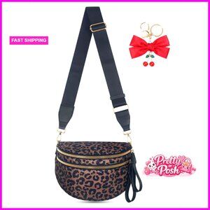 Large Nylon Crossbody Fanny Pack, Waterproof Waist Bag with Long Strap